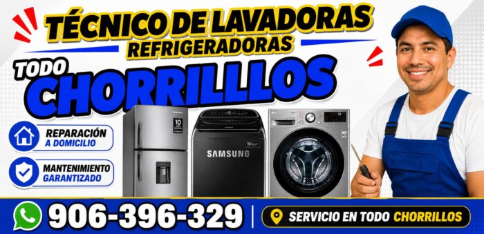 Técnico en Chorrillos para lavadoras, exhibidoras y refrigeradoras con solución rápida y segura.
