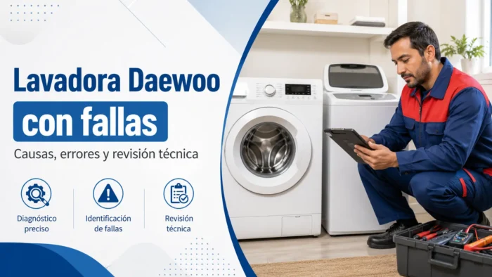 Revisión técnica para lavadora Daewoo con fallas, errores y problemas de funcionamiento