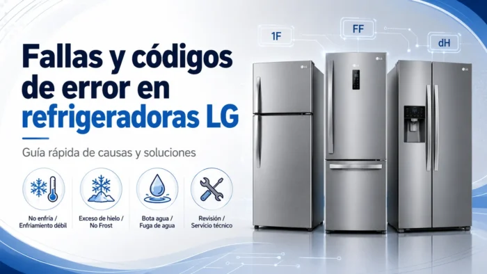 Solicita servicio técnico para refrigeradoras LG con fallas de enfriamiento, códigos de error, fuga de agua o exceso de hielo en Lima.